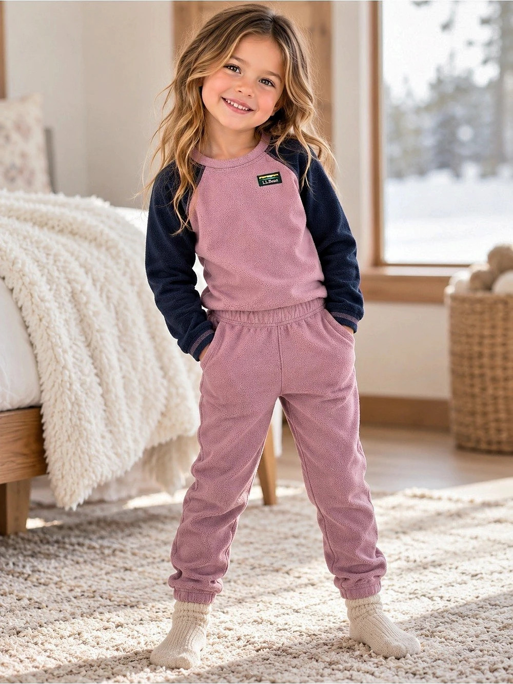 L.L.Bean Kids Pathfinder Fleece Set Pink & Blue Girls 4T
